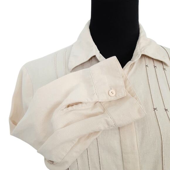 Vintage 1980s Linen Blend Tunic Top Lagenlook Bohemian Button Down M Festival - Picture 4 of 11